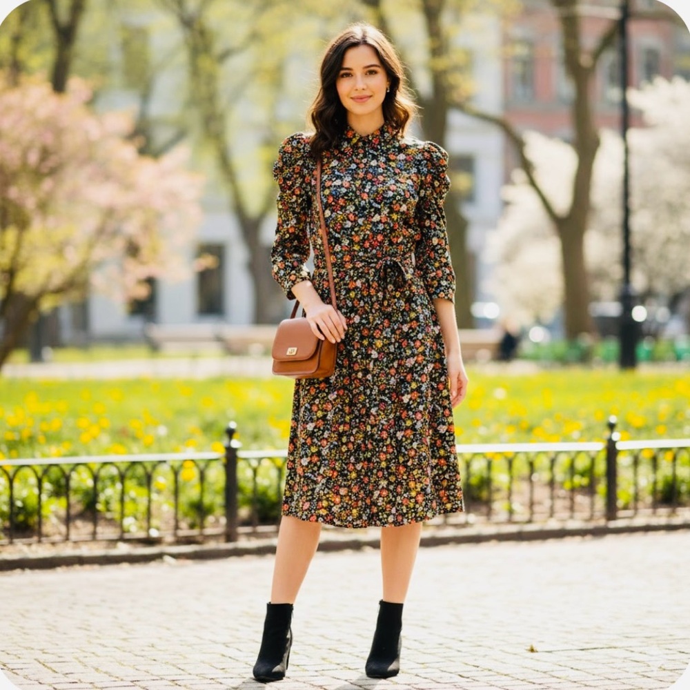 Floral Long Sleeve Dress with Belt